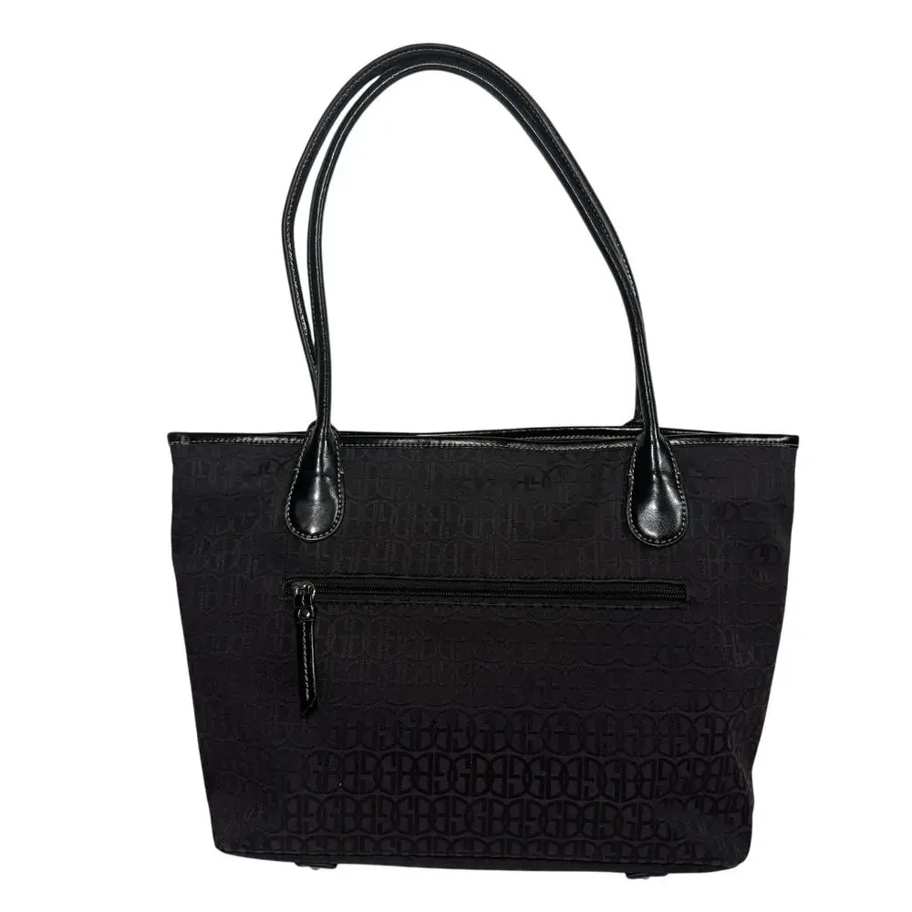 Giani Bernini Black Logo Tote Shoulder Bag with Matching Mini Wristlet Pouch